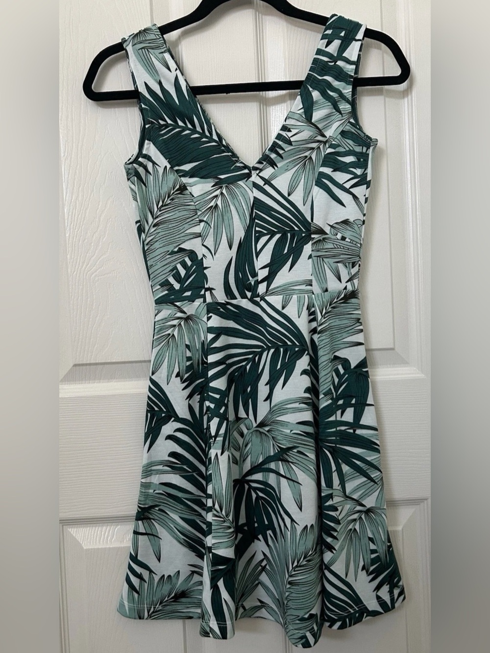 H&M White Dress with Green Palm Print
